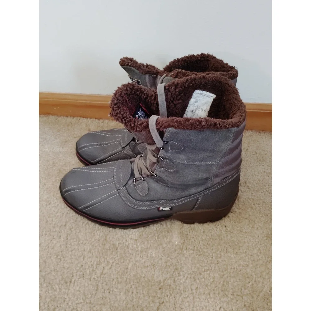 EUC-Pajar Women 10-10.5 Gray Suede Leather Winter Snow Hiking Boot Warm Fur Trim